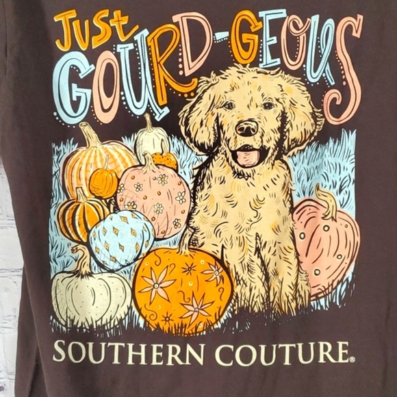 Southern Couture Labrador Retreiver Doodle Dog Fall Pumpkin Print Brown Tee Sz M - Picture 11 of 13